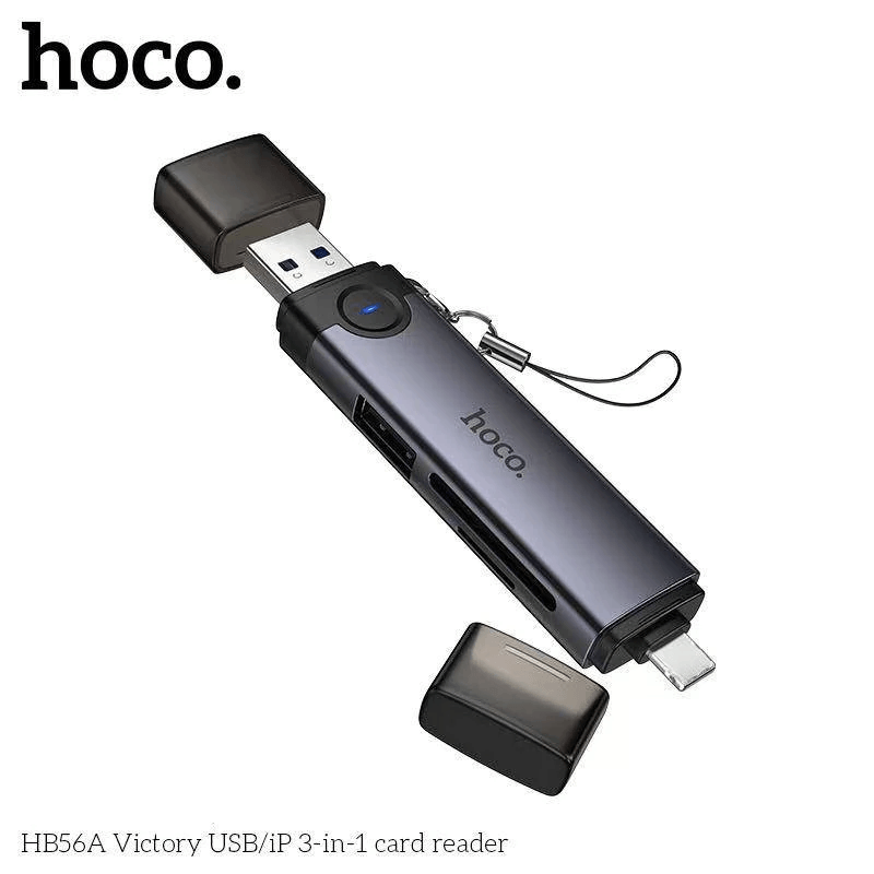 การ์ดรีดเดอร์ 3IN1 HOCO HB56A USB + IOS LIGHTNING อ่าน SD CARD, MICRO SD CARD, USB FLASH DRIVE รองรับ OTG ความเร็วสูง 5GBPS